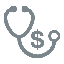 Icon of a stethoscope and a dollar sign
